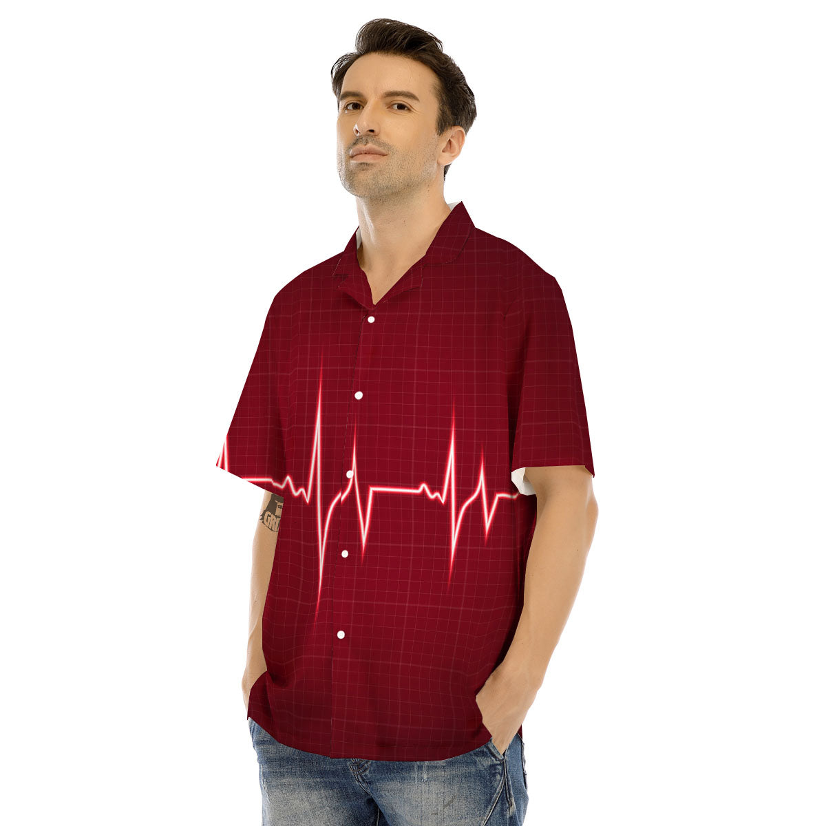 Cardiogram Heartbeat Print Men's Hawaiian Shirt-grizzshop