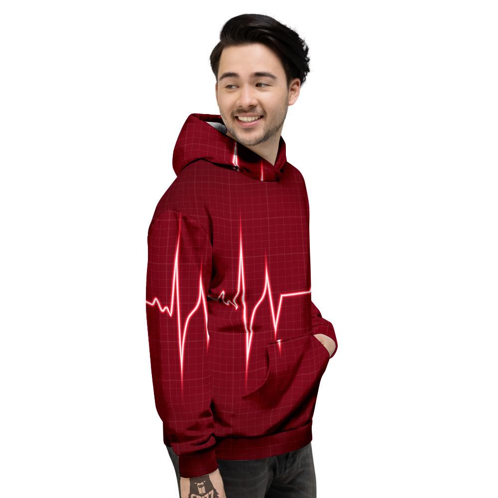 Cardiogram Heartbeat Print Men's Hoodie-grizzshop