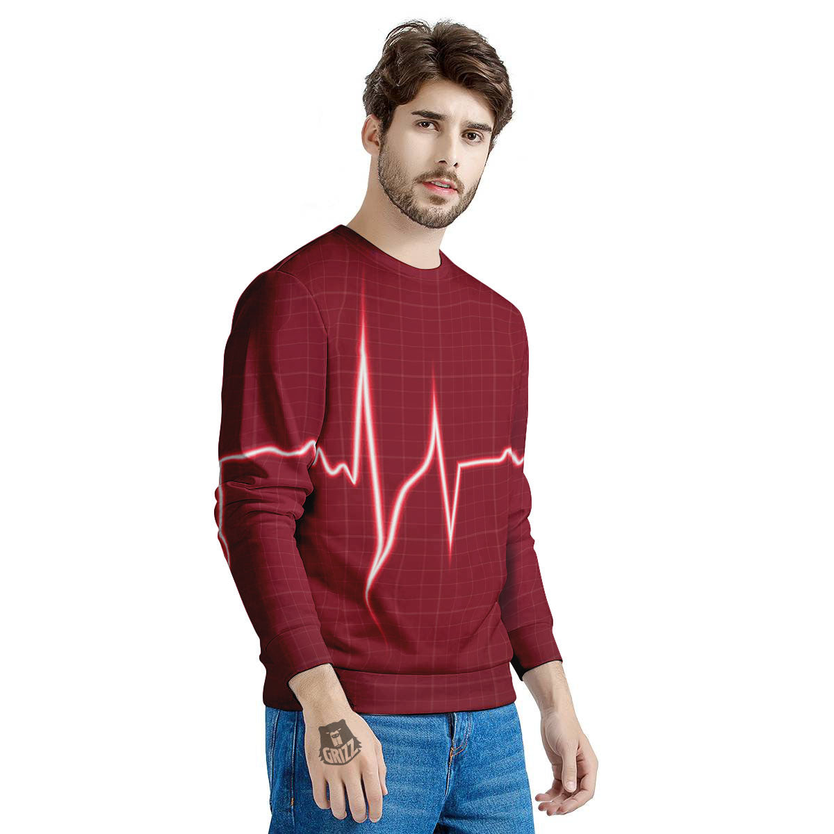 Cardiogram Heartbeat Print Men's Sweatshirt-grizzshop