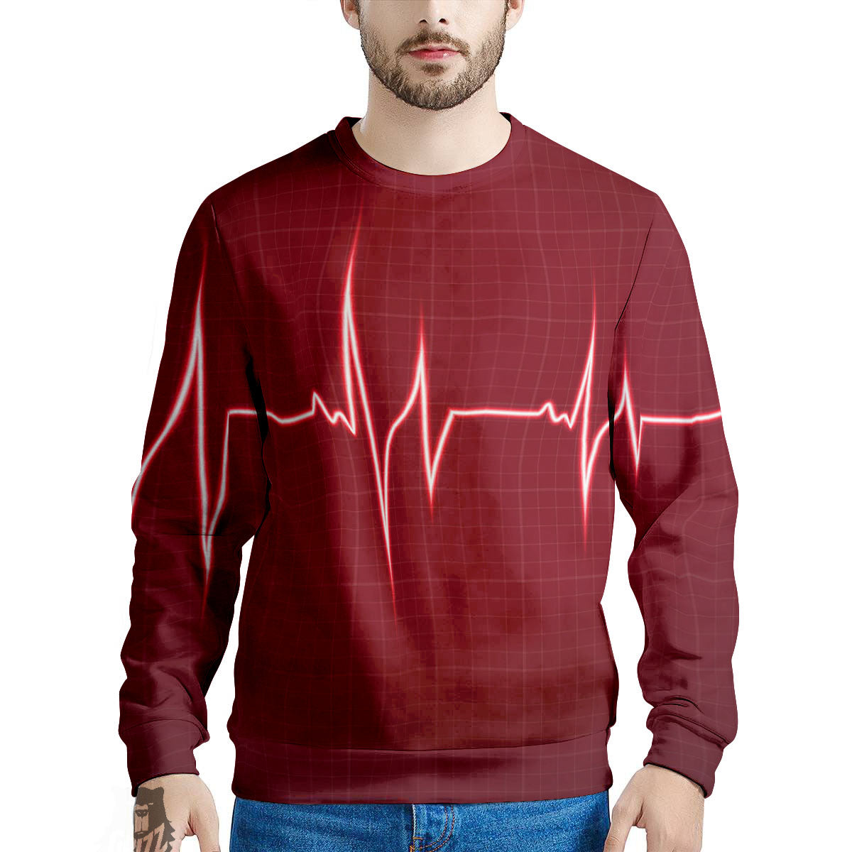 Cardiogram Heartbeat Print Men's Sweatshirt-grizzshop