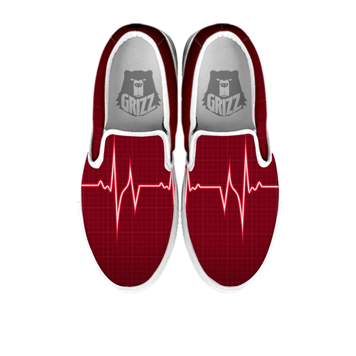 Cardiogram Heartbeat Print White Slip On Shoes-grizzshop