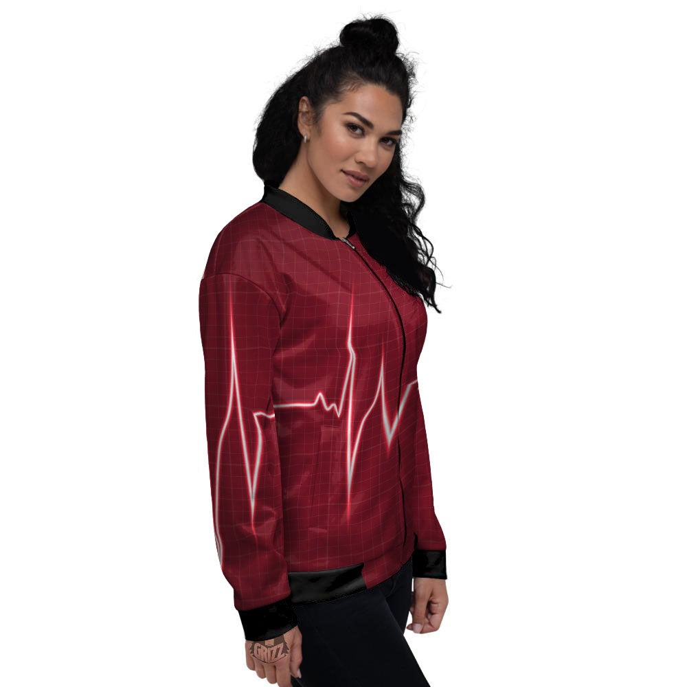 Cardiogram Heartbeat Print Women's Bomber Jacket-grizzshop