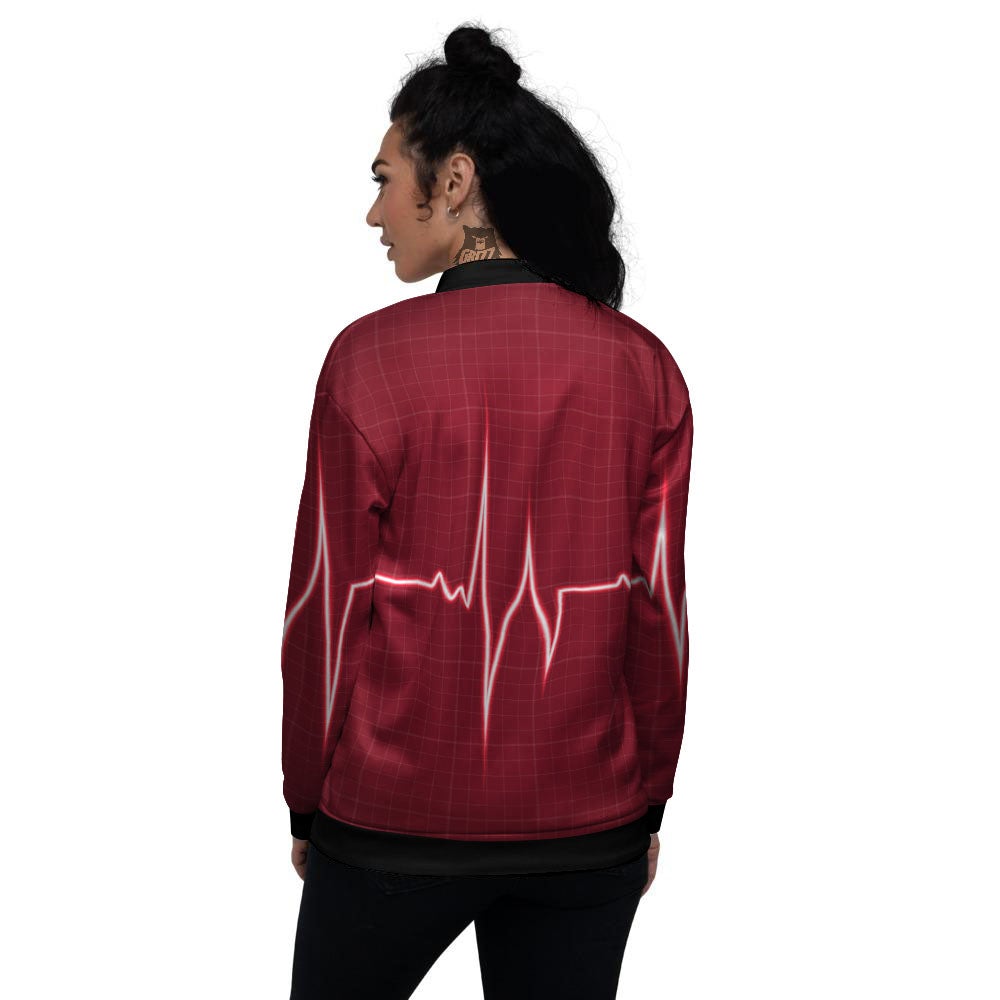 Cardiogram Heartbeat Print Women's Bomber Jacket-grizzshop