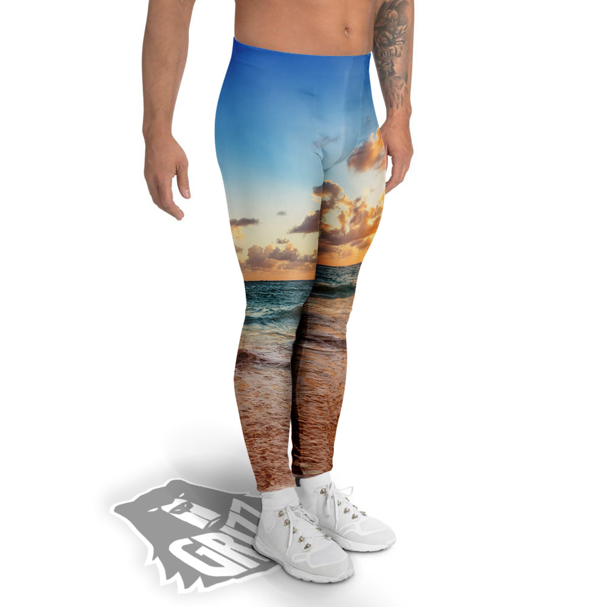 Caribbean Ocean Print Men's Leggings-grizzshop