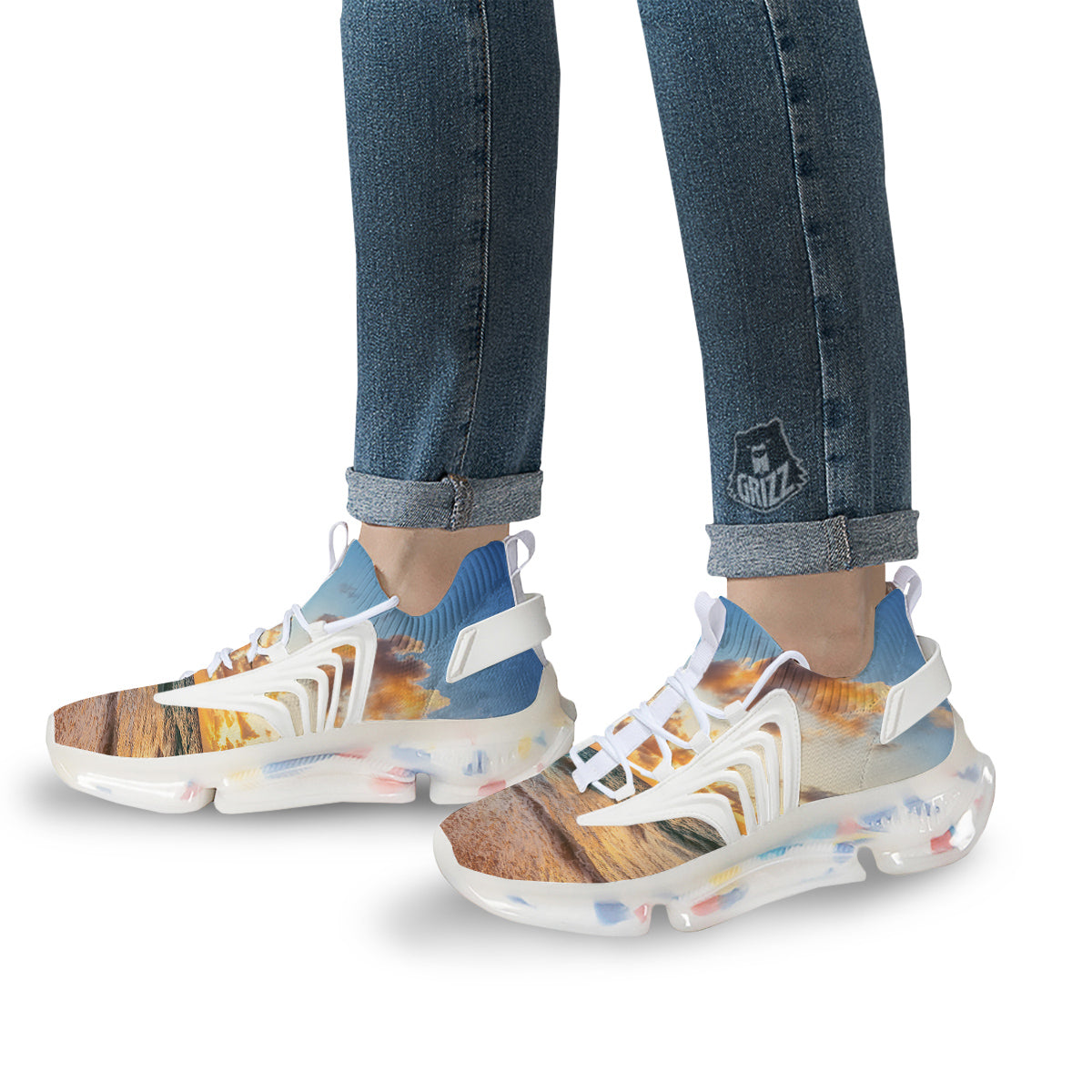 Caribbean Ocean Print White Gym Shoes-grizzshop