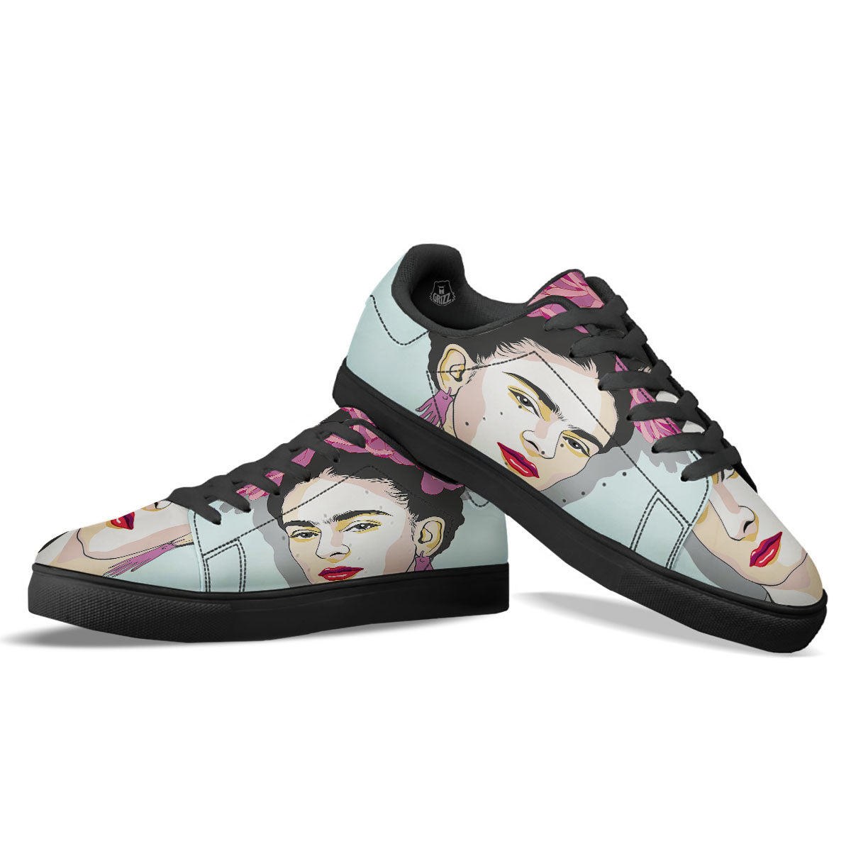 Carmen Frida Kahlo Magdalena Print Black Low Top Sneakers-grizzshop