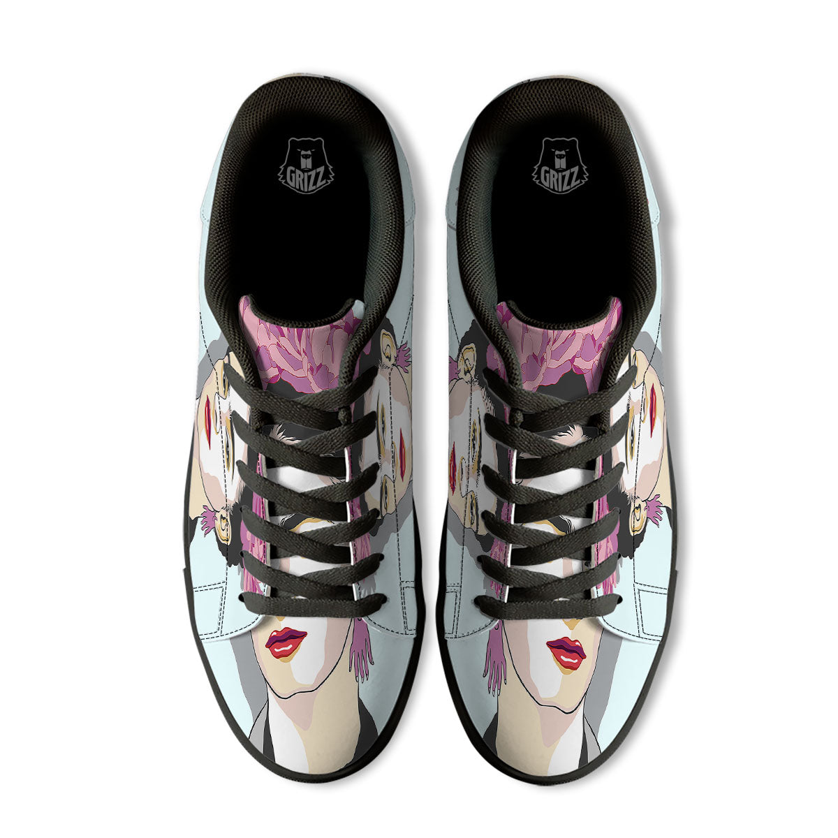 Carmen Frida Kahlo Magdalena Print Black Low Top Sneakers-grizzshop