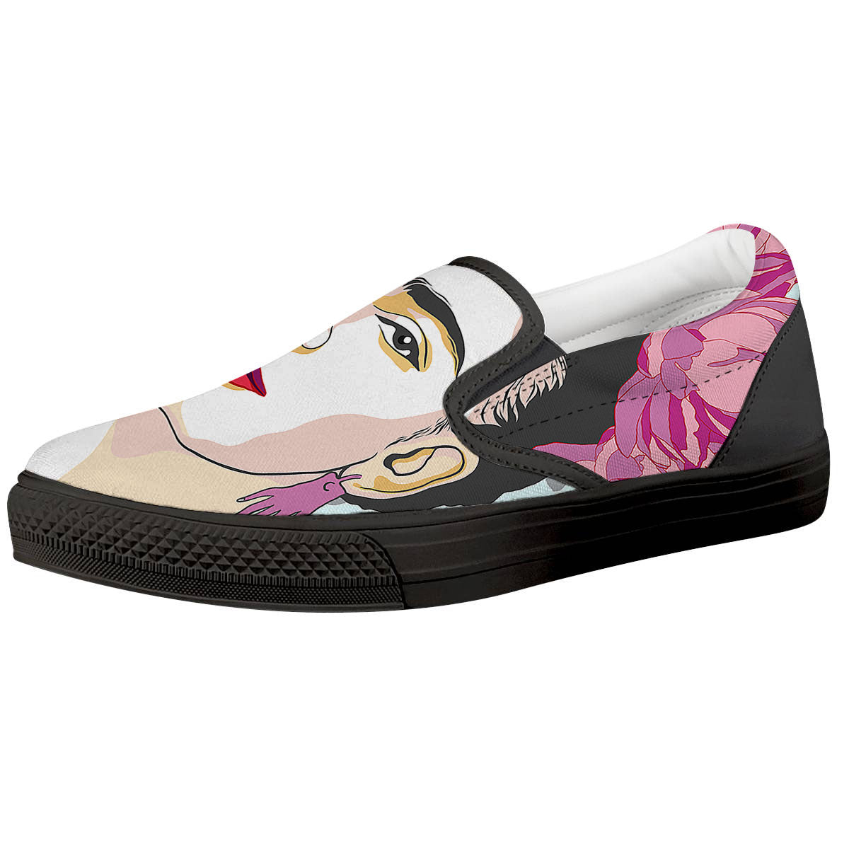 Carmen Frida Kahlo Magdalena Print Black Slip On Shoes-grizzshop