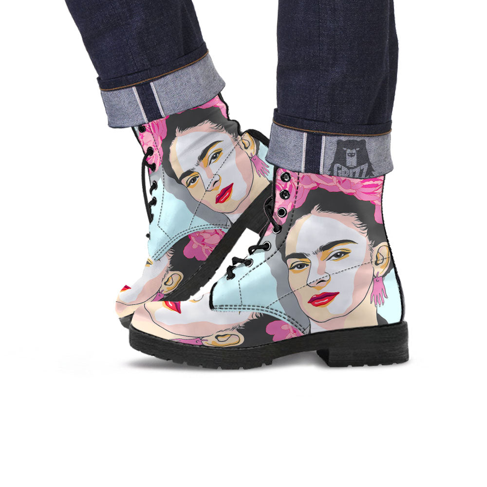 Carmen Frida Kahlo Magdalena Print Leather Boots-grizzshop