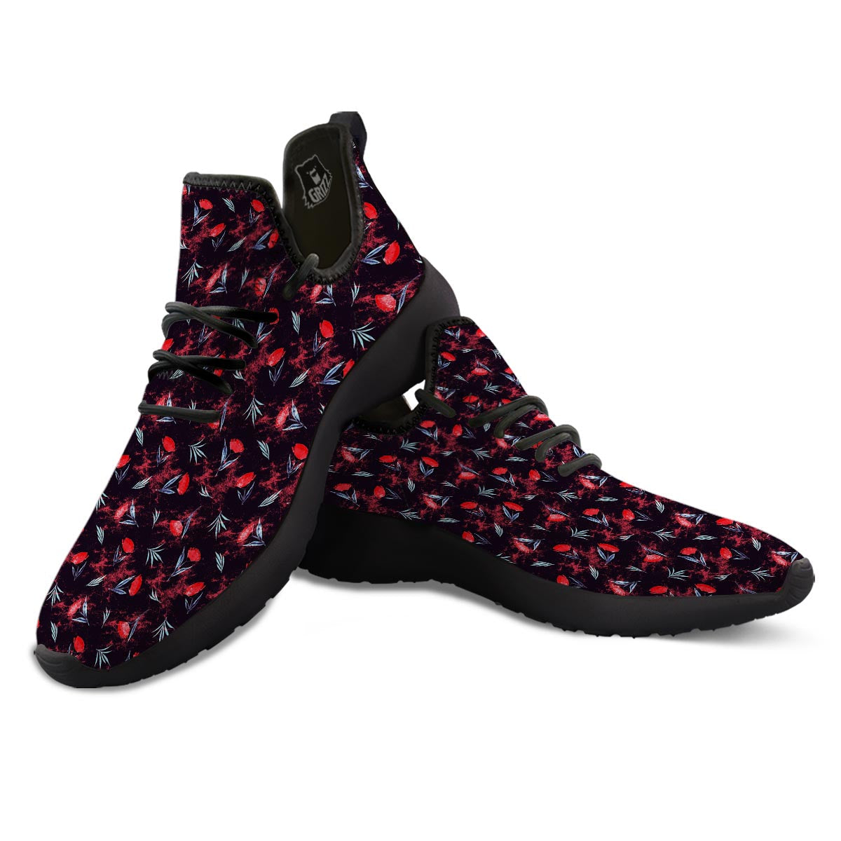 Carnation Black And Red Print Pattern Black Athletic Shoes-grizzshop