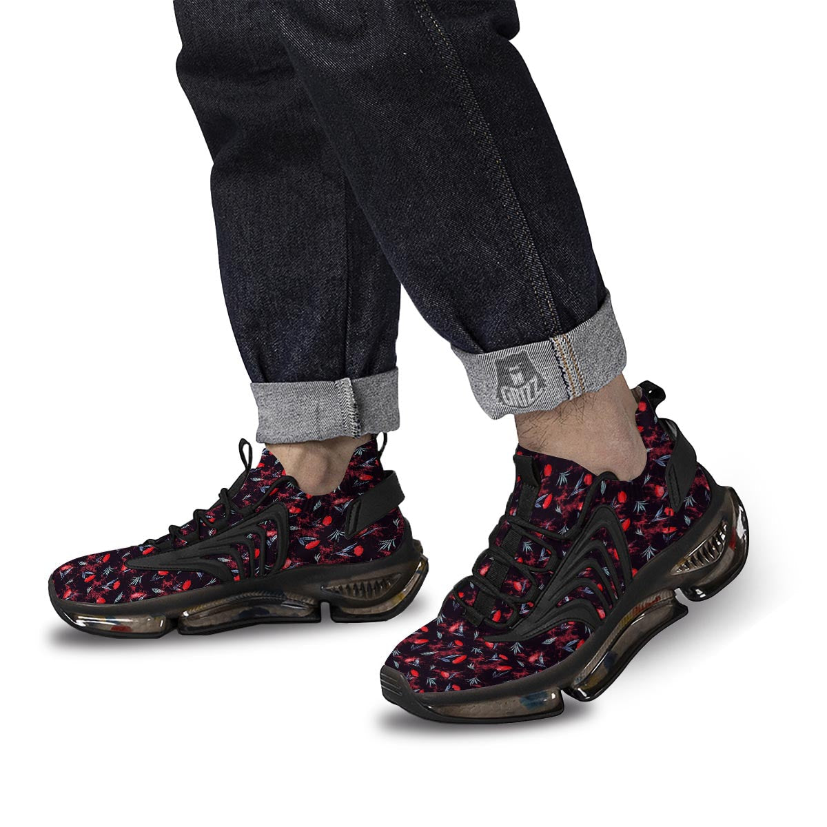 Carnation Black And Red Print Pattern Black Gym Shoes-grizzshop