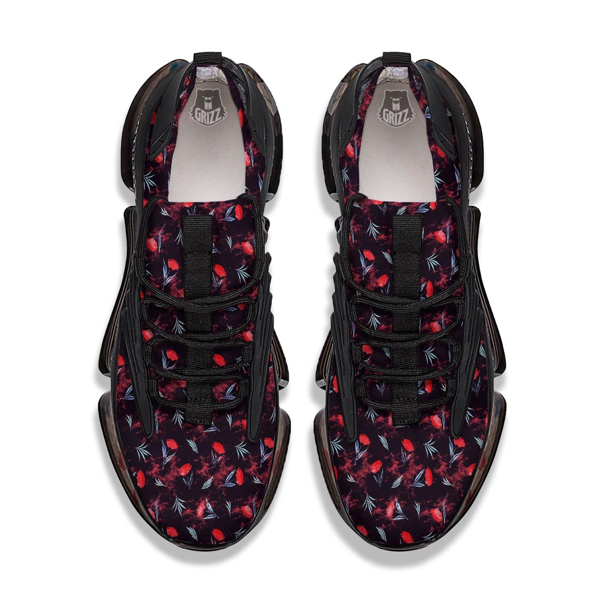 Carnation Black And Red Print Pattern Black Gym Shoes-grizzshop