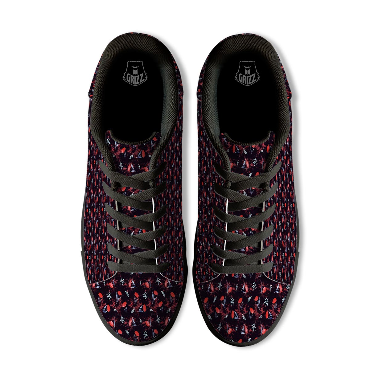 Carnation Black And Red Print Pattern Black Low Top Sneakers-grizzshop