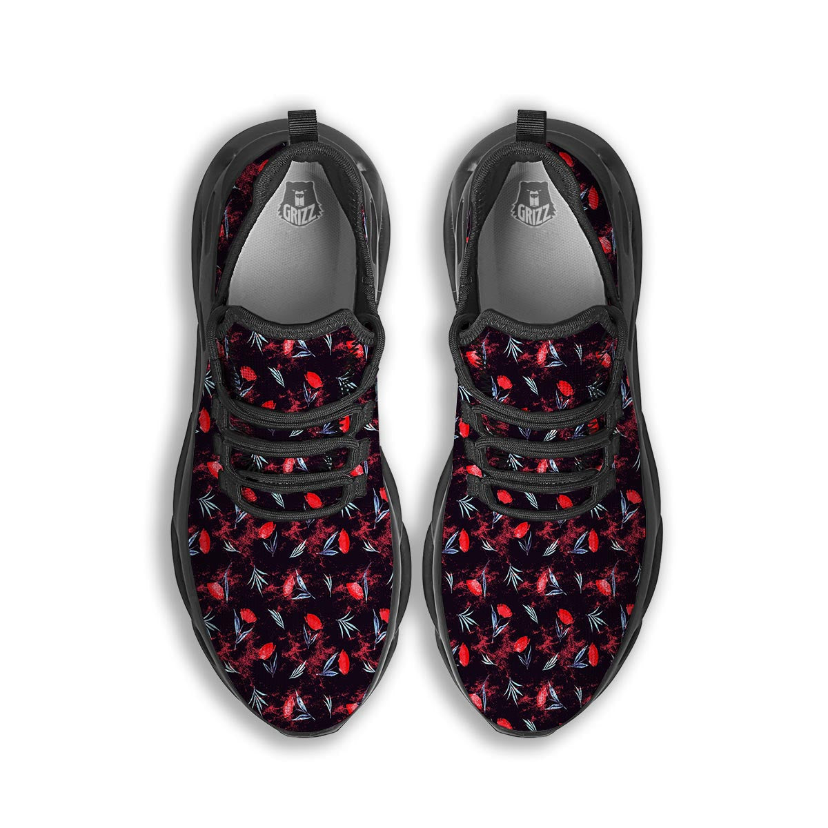 Carnation Black And Red Print Pattern Black Running Shoes-grizzshop