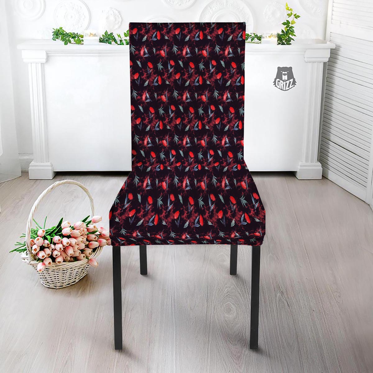 Carnation Black And Red Print Pattern Dining Chair Slipcover-grizzshop