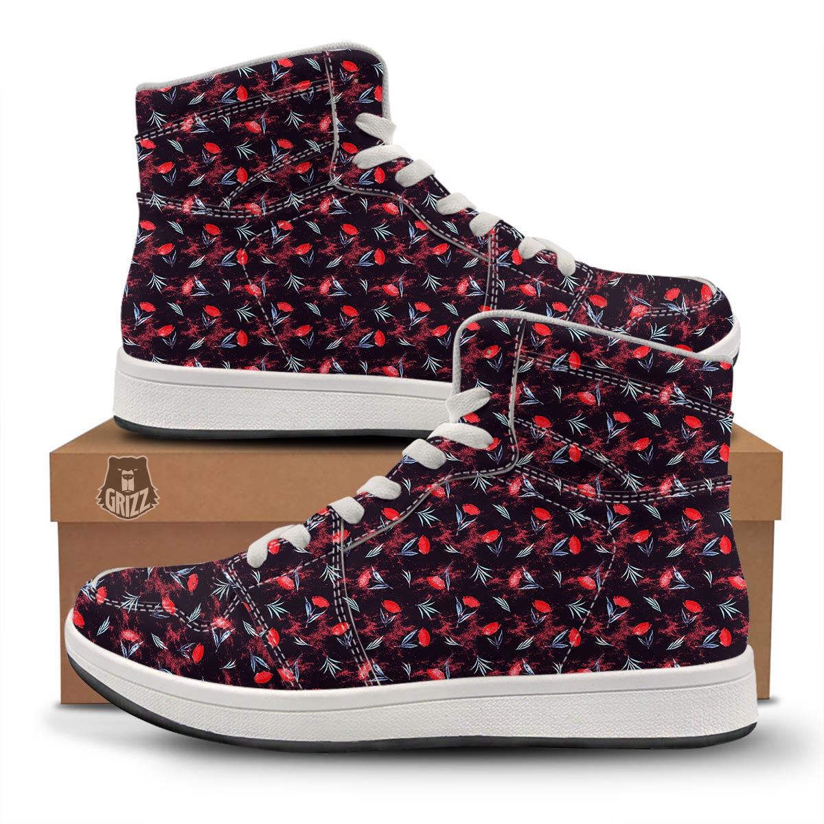 Carnation Black And Red Print Pattern High Top Sneakers-grizzshop
