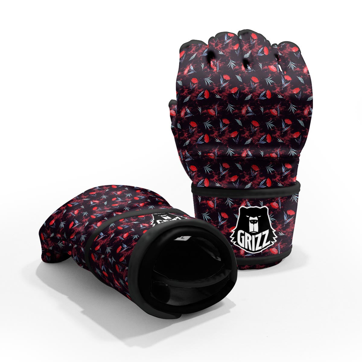 Carnation Black And Red Print Pattern MMA Gloves-grizzshop