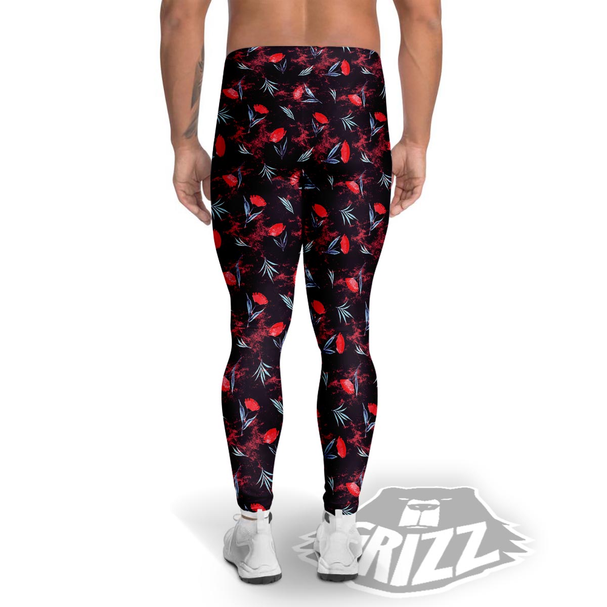 Carnation Black And Red Print Pattern Men's Leggings-grizzshop