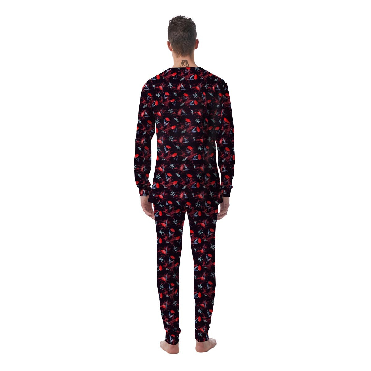 Carnation Black And Red Print Pattern Men's Pajamas-grizzshop