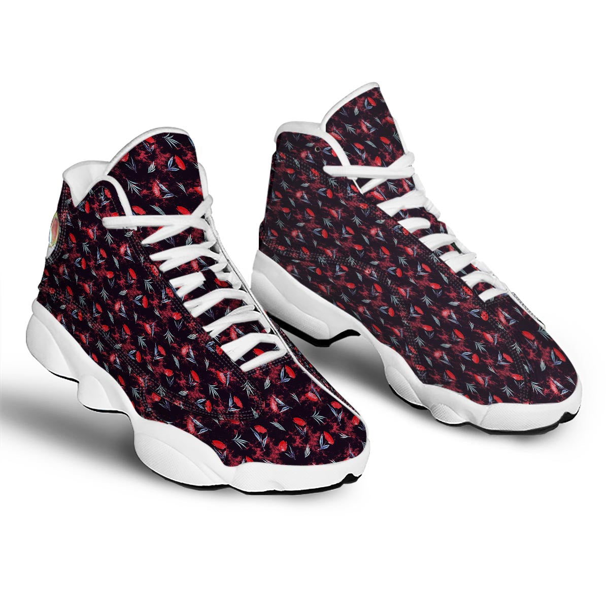 Carnation Black And Red Print Pattern White Basketball Shoes-grizzshop
