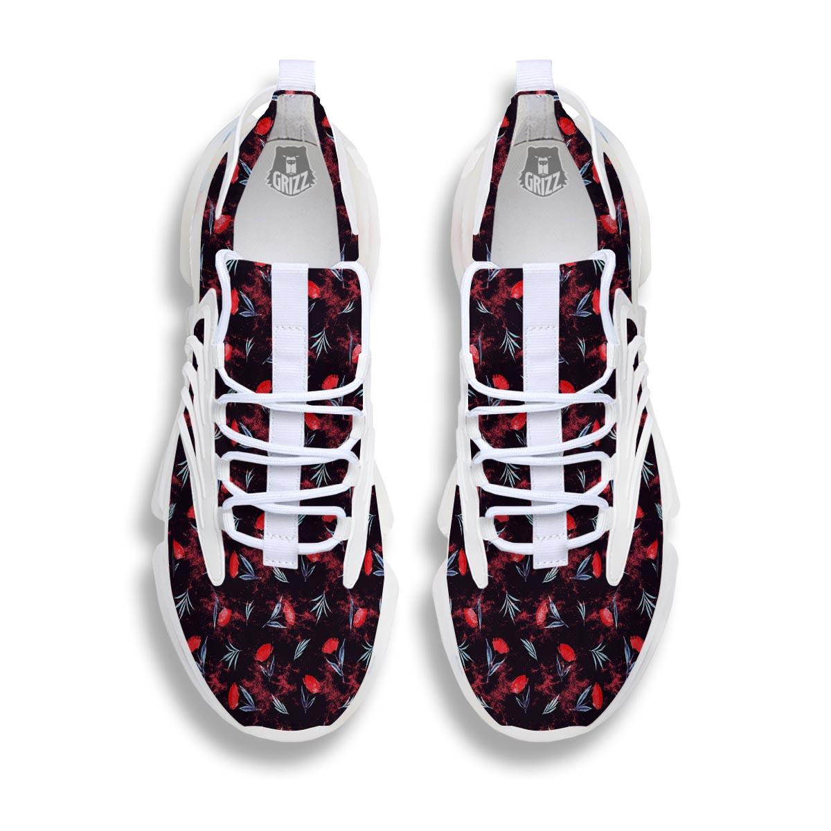 Carnation Black And Red Print Pattern White Gym Shoes-grizzshop