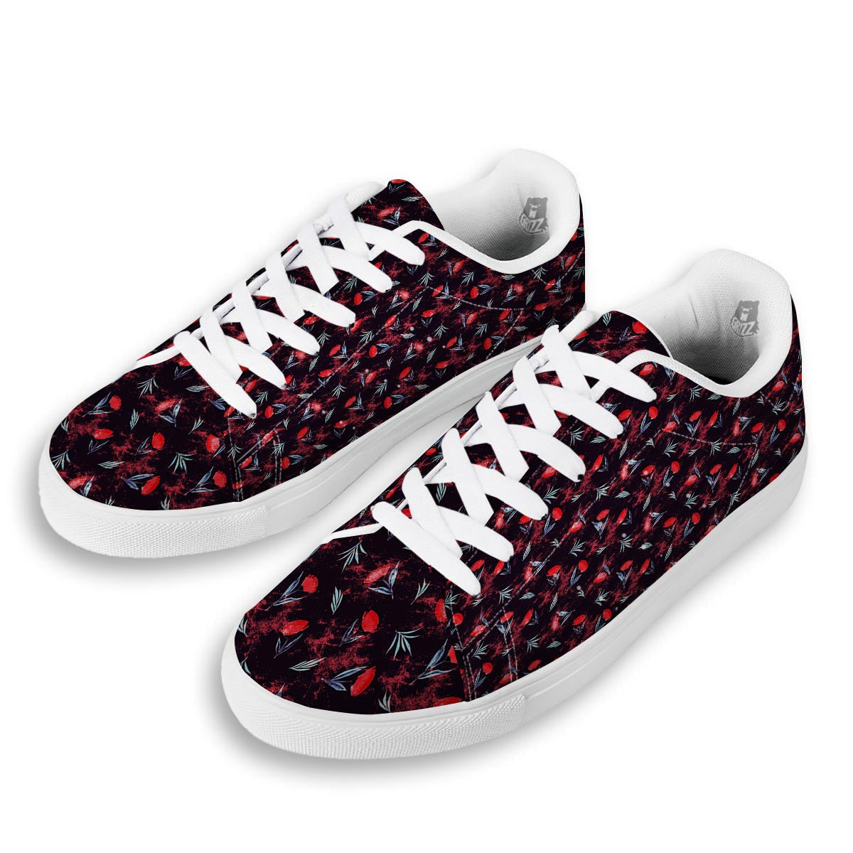 Carnation Black And Red Print Pattern White Low Top Sneakers-grizzshop