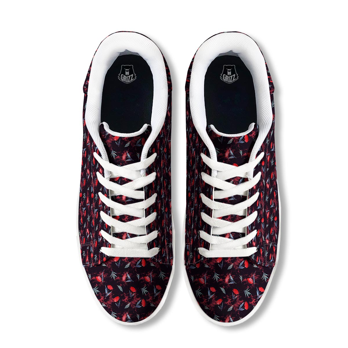 Carnation Black And Red Print Pattern White Low Top Sneakers-grizzshop