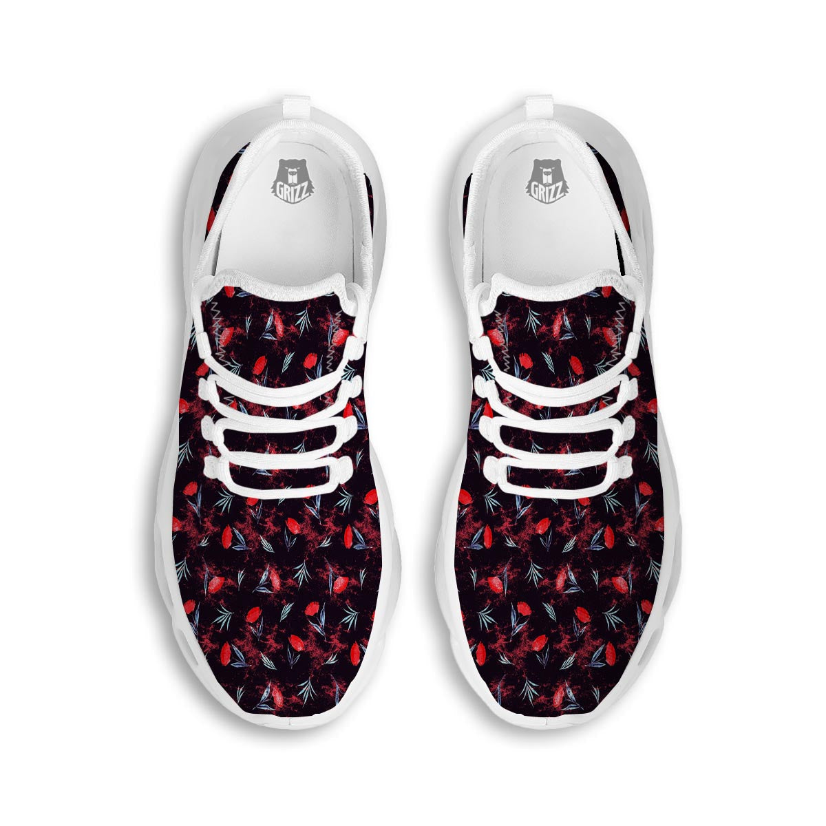 Carnation Black And Red Print Pattern White Running Shoes-grizzshop