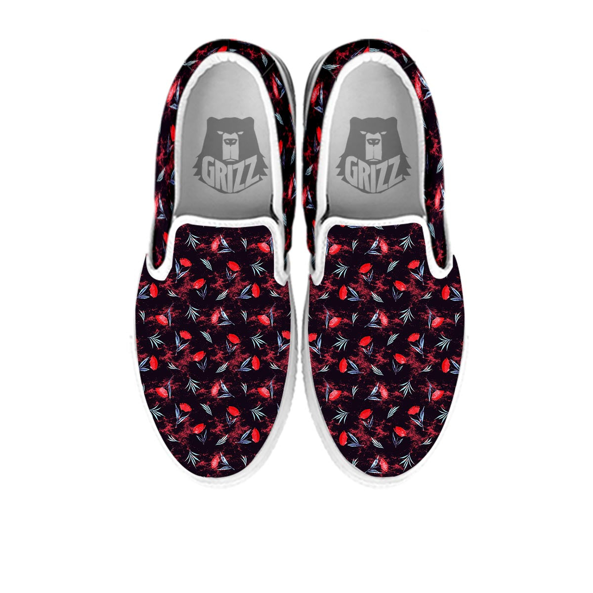 Carnation Black And Red Print Pattern White Slip On Shoes-grizzshop