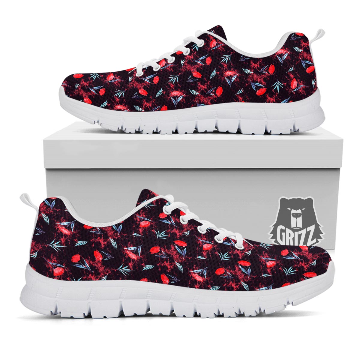 Carnation Black And Red Print Pattern White Sneaker-grizzshop