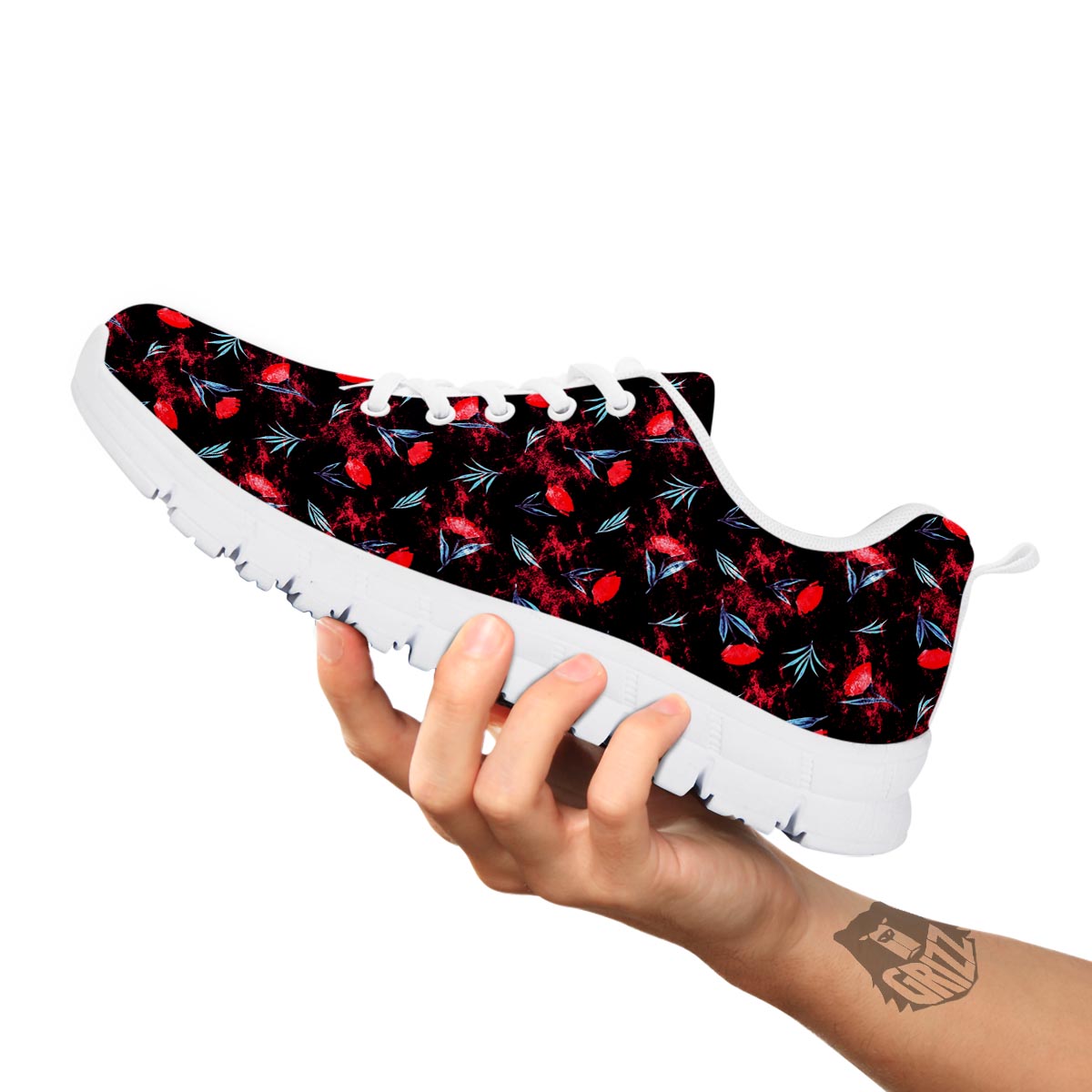 Carnation Black And Red Print Pattern White Sneaker-grizzshop