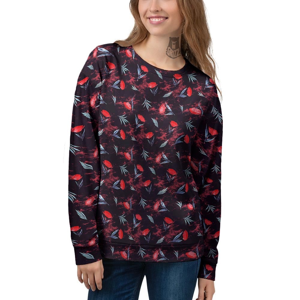 Carnation Black And Red Print Pattern Women's Sweatshirt-grizzshop