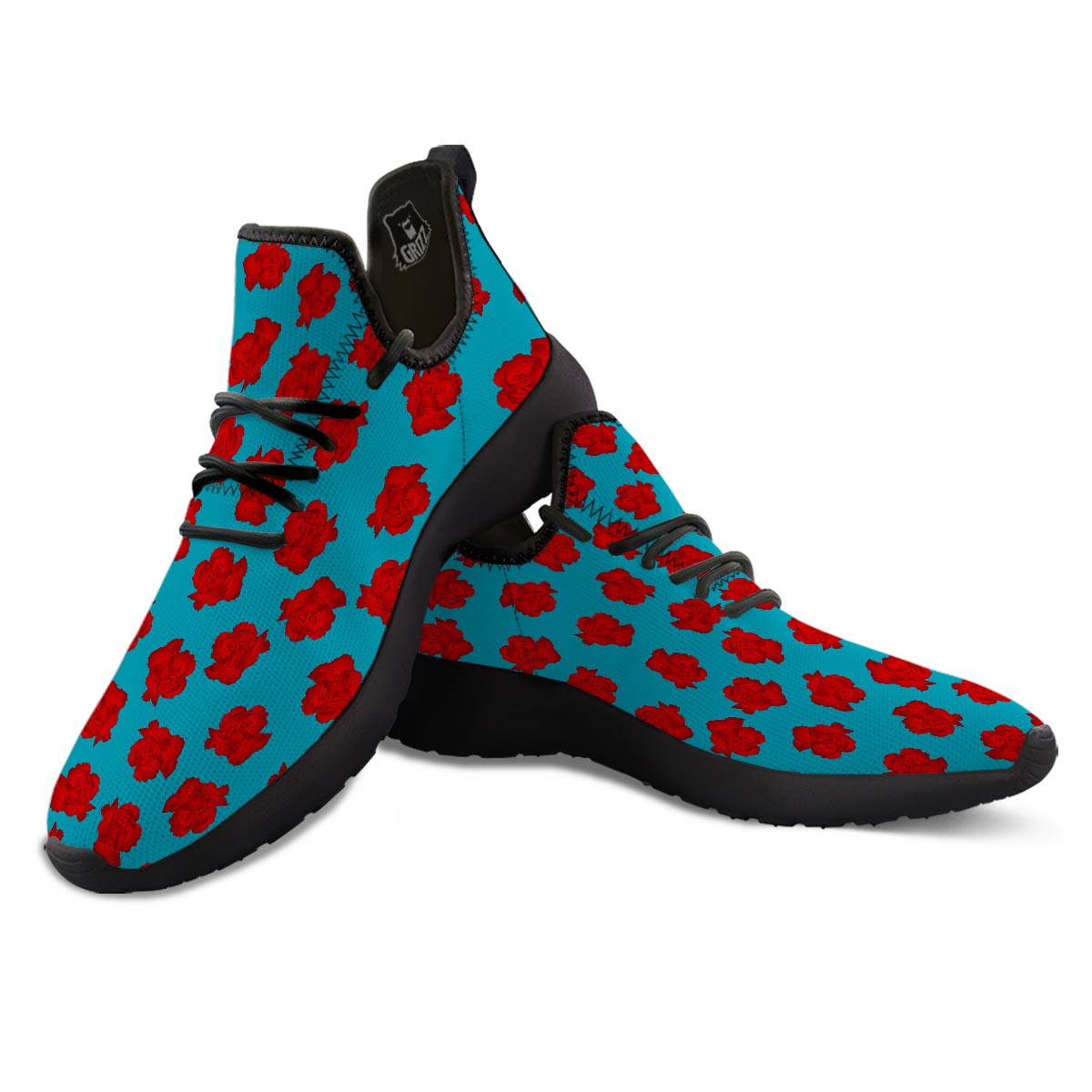 Carnation Blue And Red Print Pattern Black Athletic Shoes-grizzshop