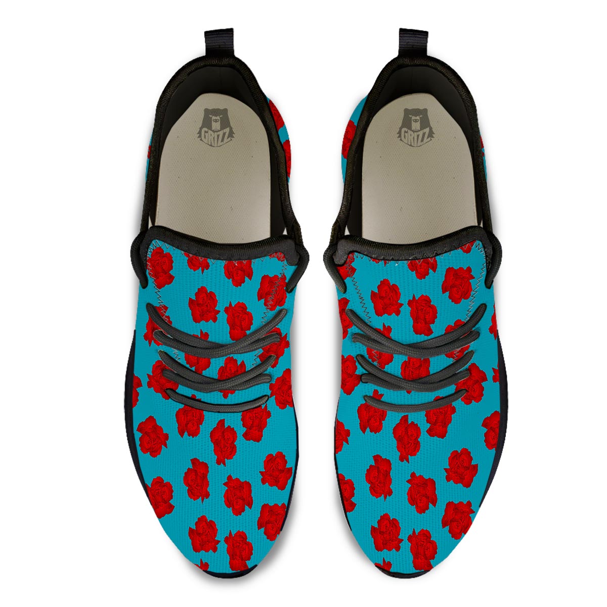 Carnation Blue And Red Print Pattern Black Athletic Shoes-grizzshop
