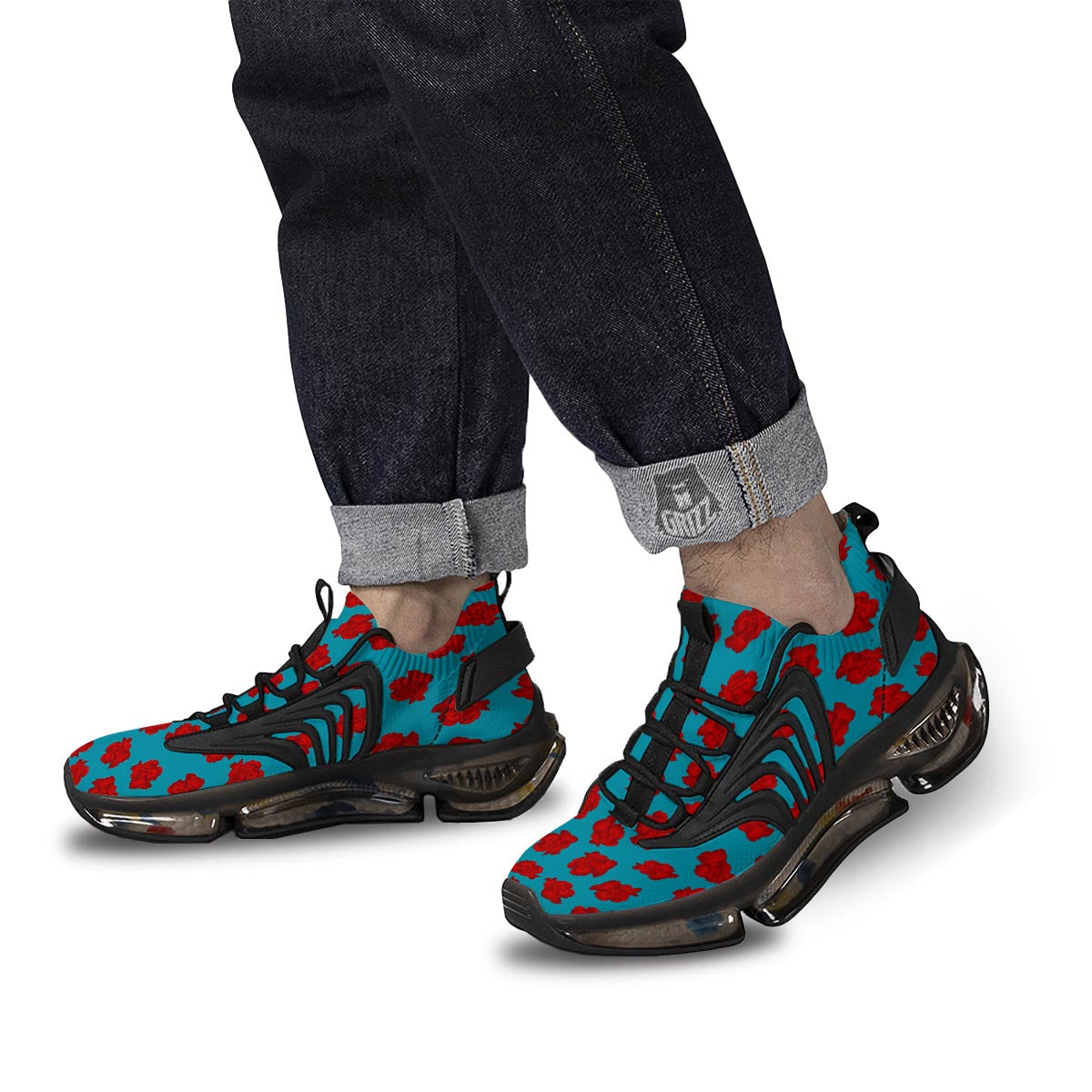Carnation Blue And Red Print Pattern Black Gym Shoes-grizzshop