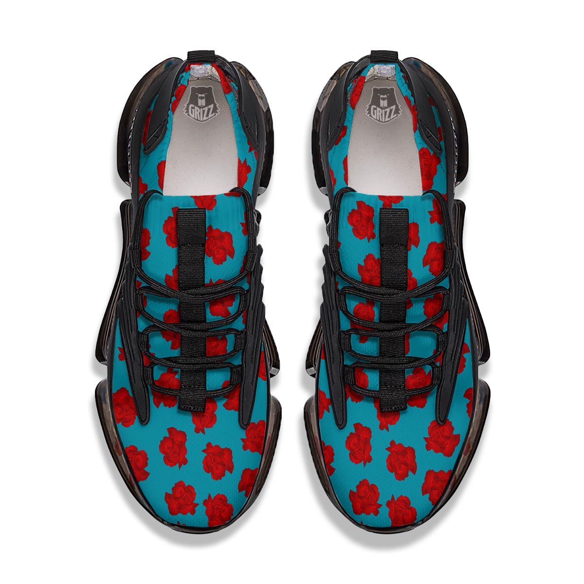 Carnation Blue And Red Print Pattern Black Gym Shoes-grizzshop