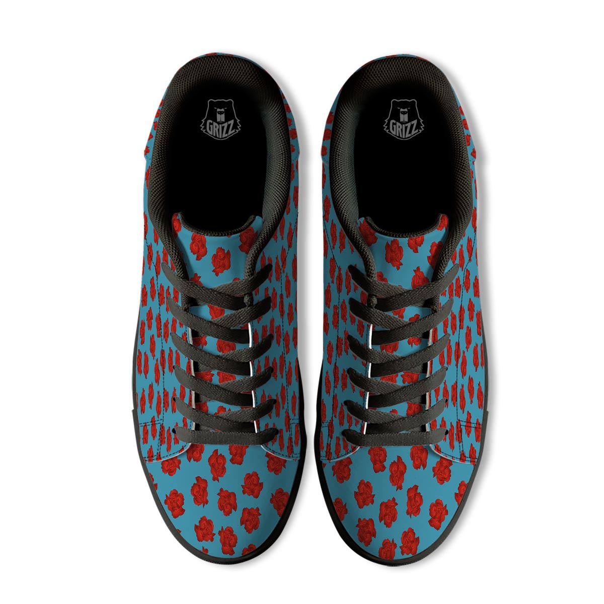 Carnation Blue And Red Print Pattern Black Low Top Sneakers-grizzshop