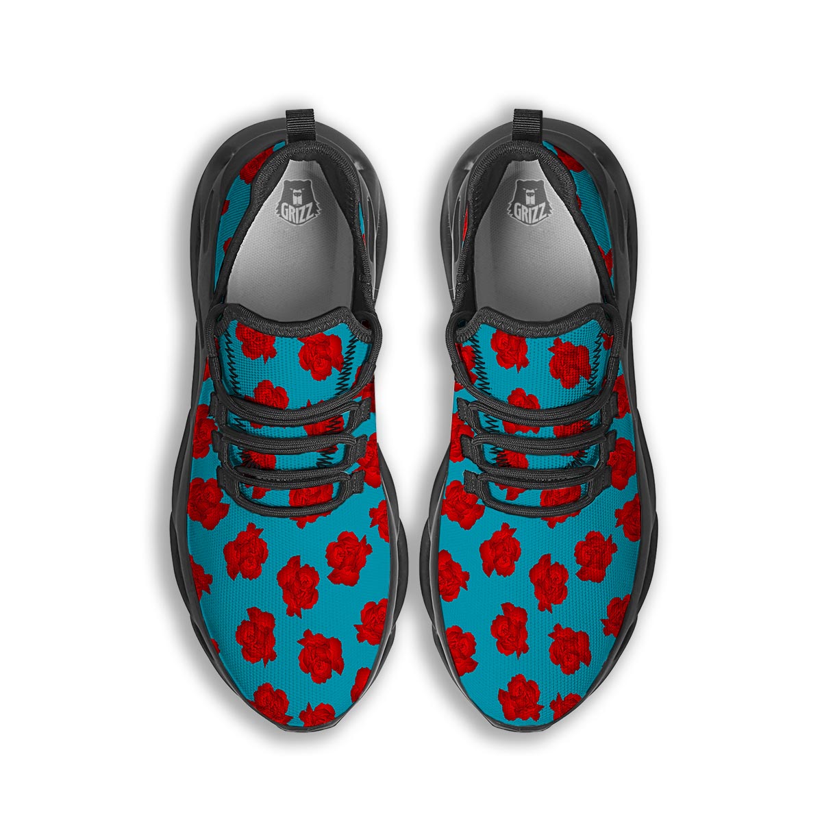 Carnation Blue And Red Print Pattern Black Running Shoes-grizzshop