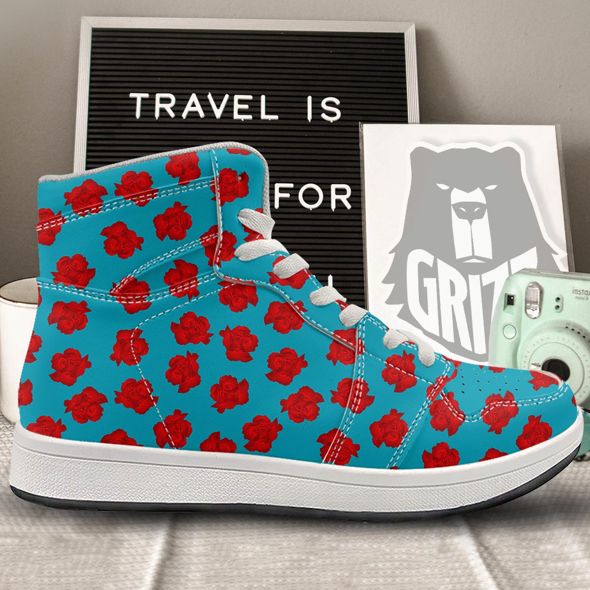 Carnation Blue And Red Print Pattern High Top Sneakers-grizzshop