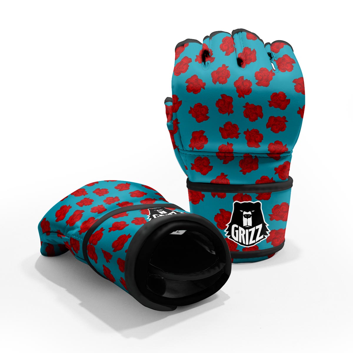 Carnation Blue And Red Print Pattern MMA Gloves-grizzshop