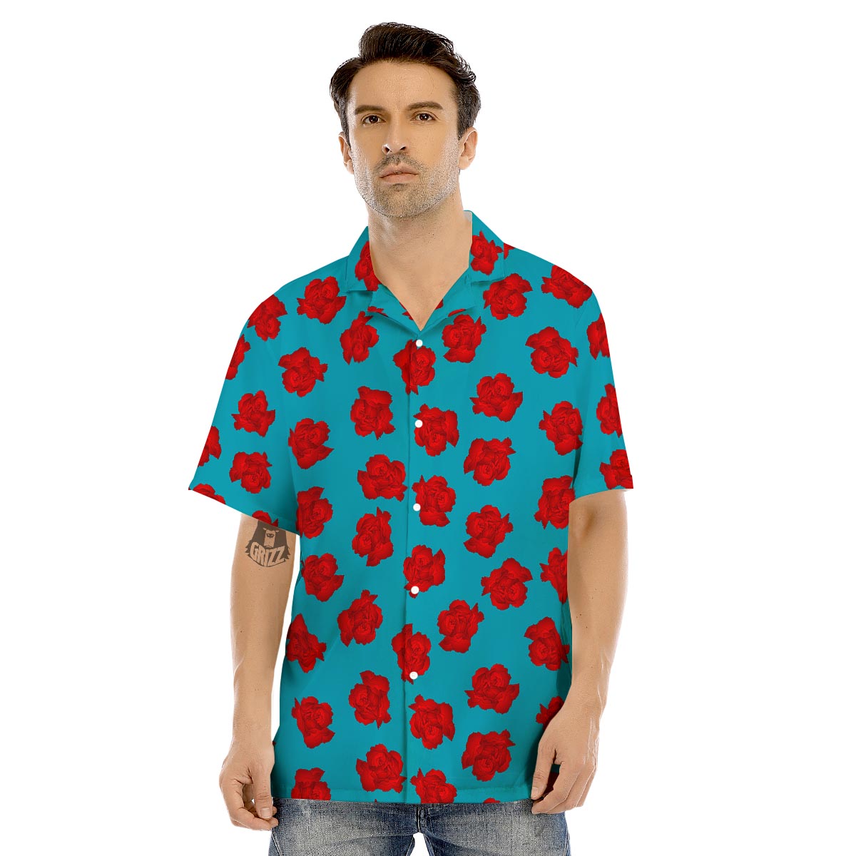 Carnation Blue And Red Print Pattern Men's Hawaiian Shirt-grizzshop