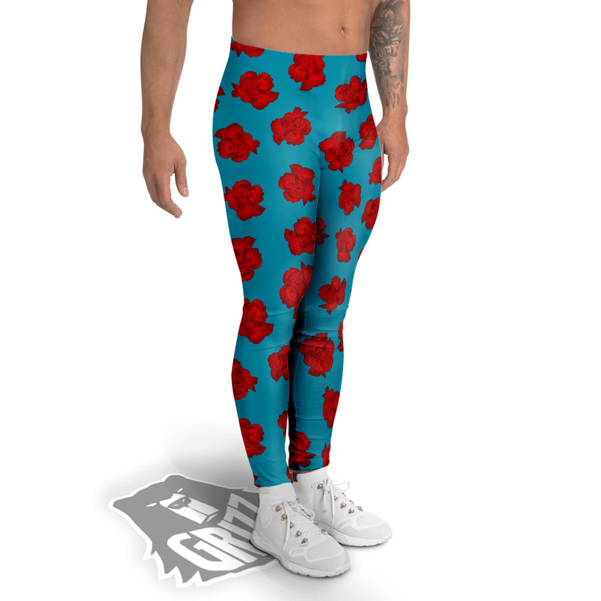 Carnation Blue And Red Print Pattern Men's Leggings-grizzshop