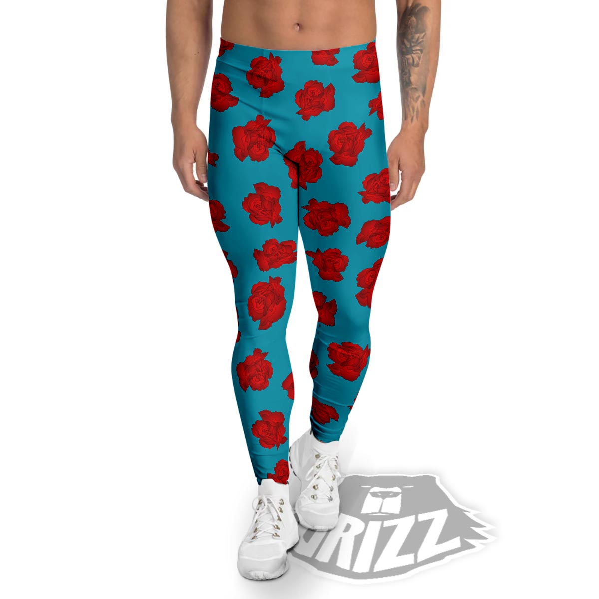 Carnation Blue And Red Print Pattern Men's Leggings-grizzshop