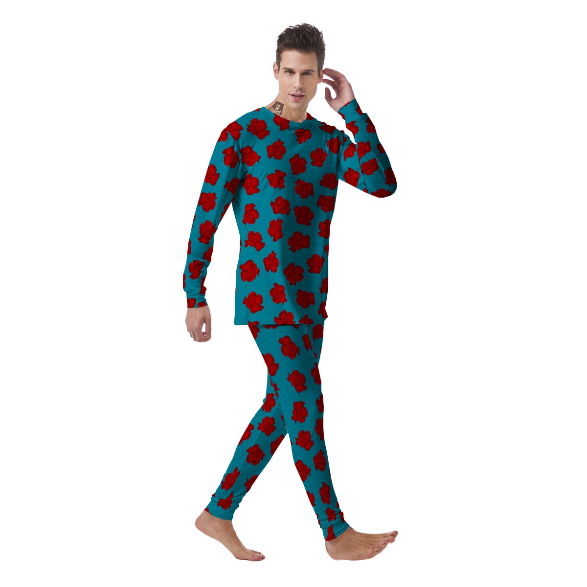 Carnation Blue And Red Print Pattern Men's Pajamas-grizzshop