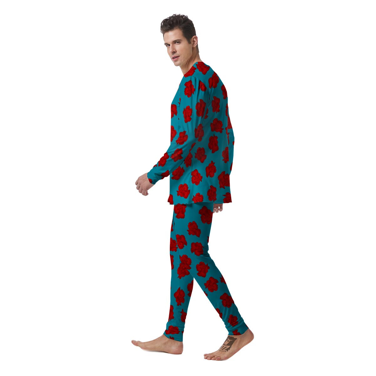Carnation Blue And Red Print Pattern Men's Pajamas-grizzshop