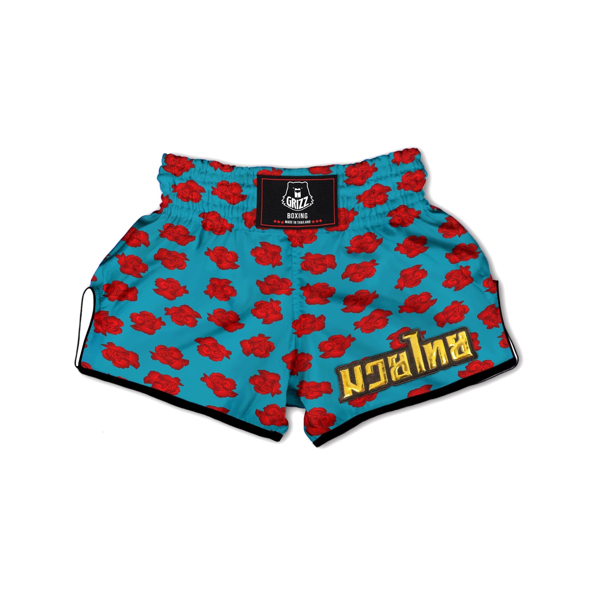 Carnation Blue And Red Print Pattern Muay Thai Boxing Shorts-grizzshop