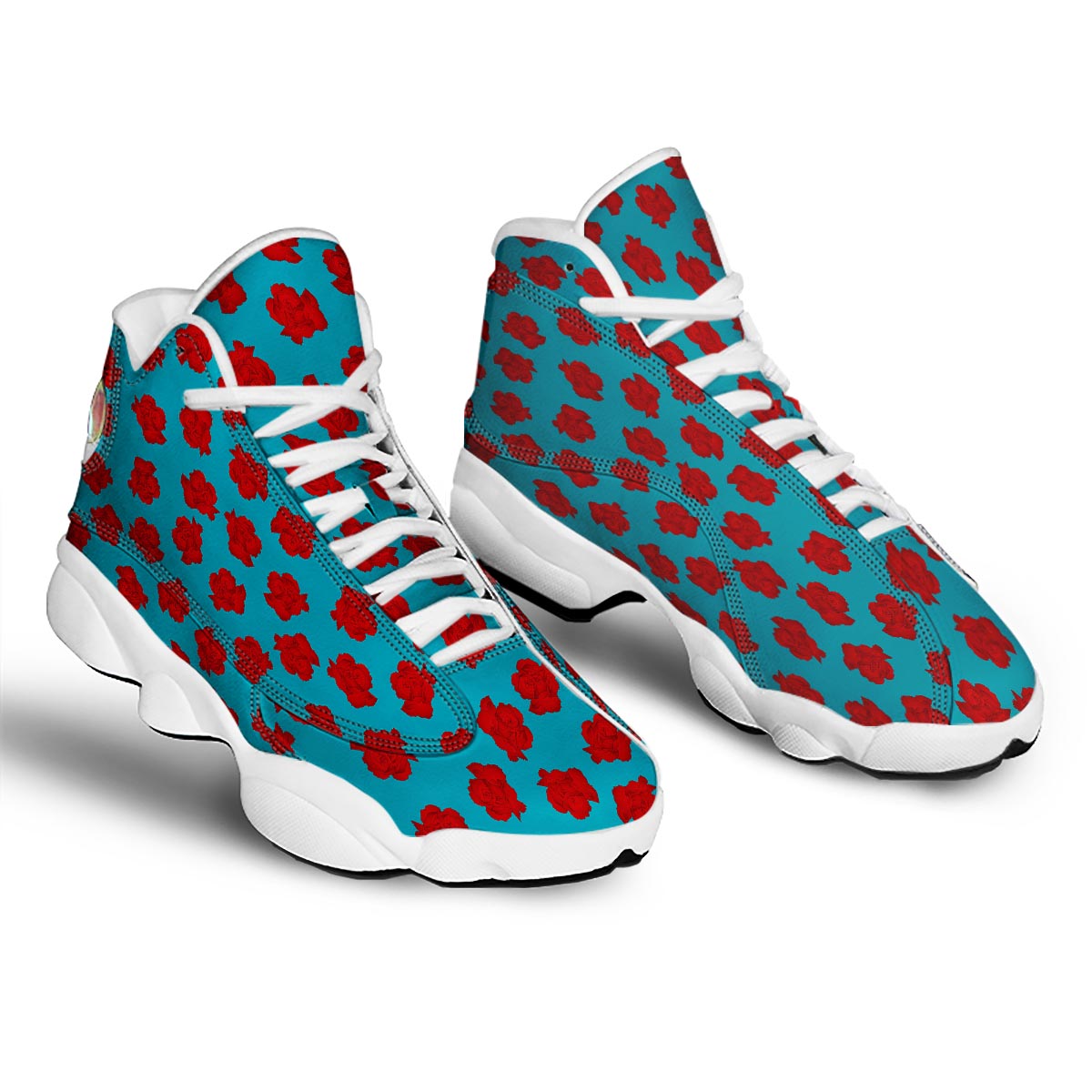 Carnation Blue And Red Print Pattern White Basketball Shoes-grizzshop