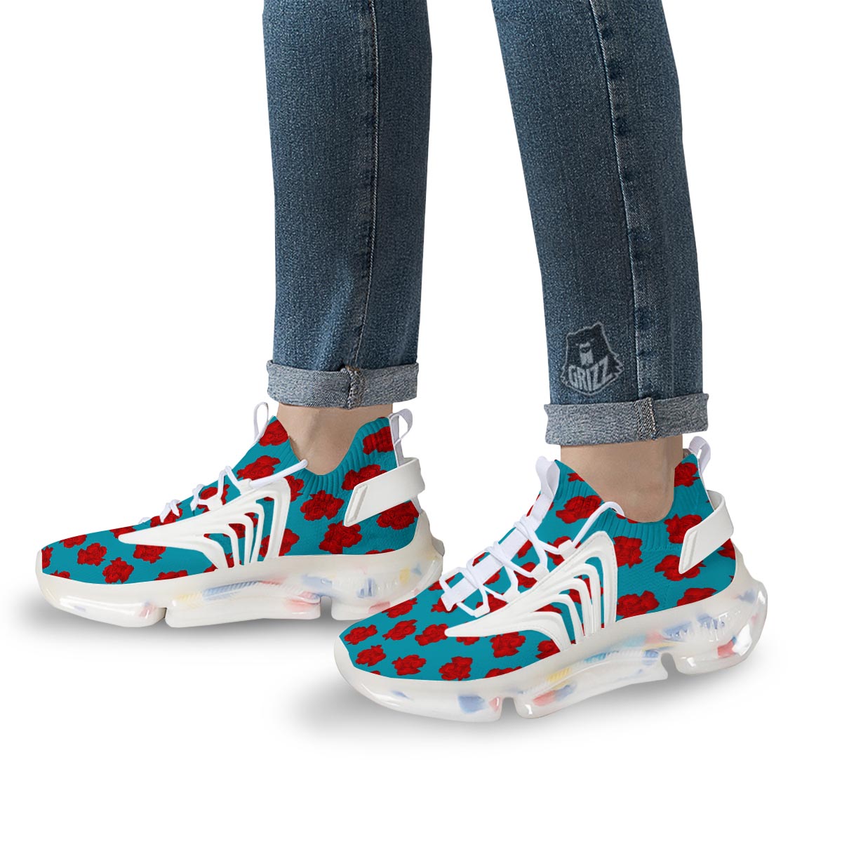 Carnation Blue And Red Print Pattern White Gym Shoes-grizzshop