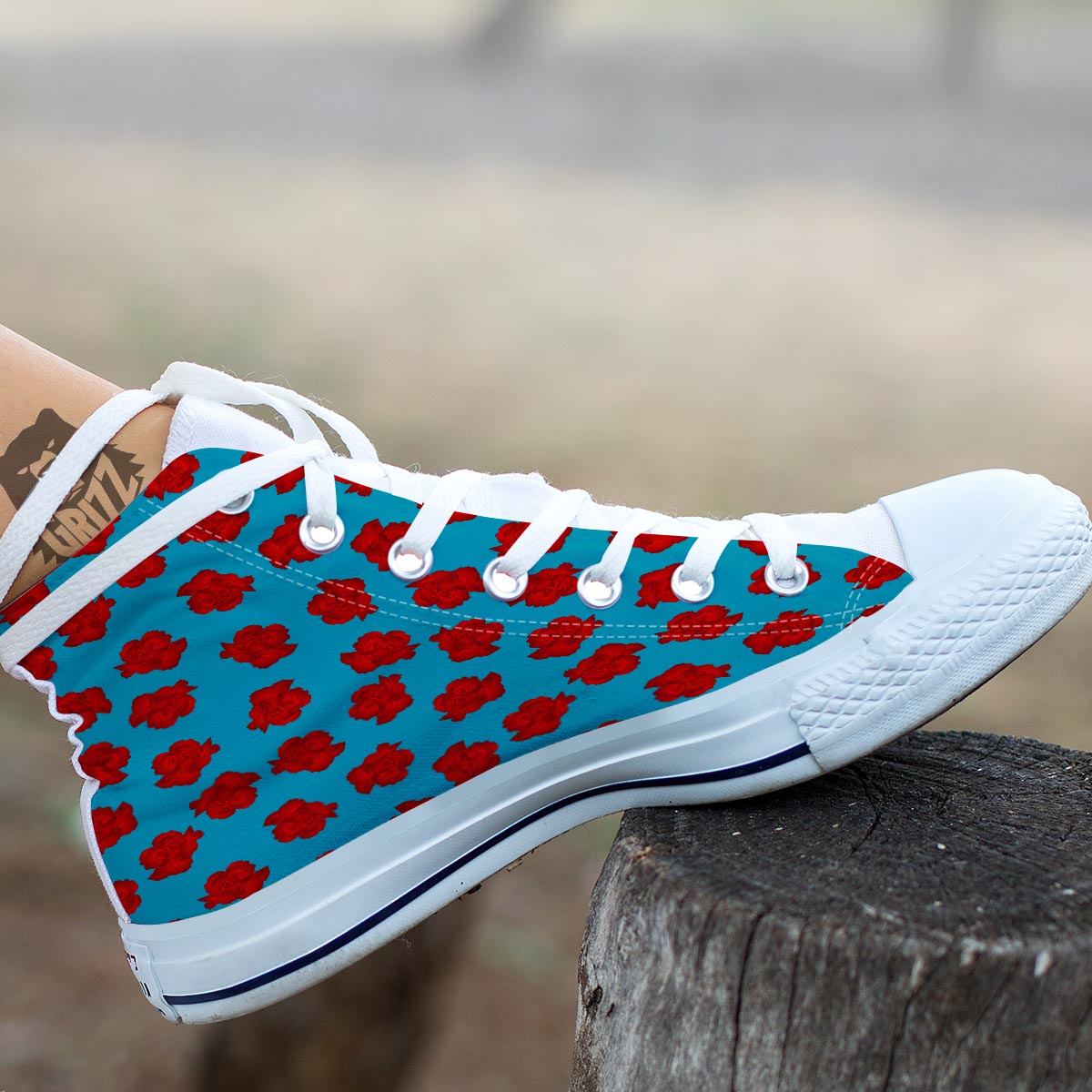 Carnation Blue And Red Print Pattern White High Top Shoes-grizzshop