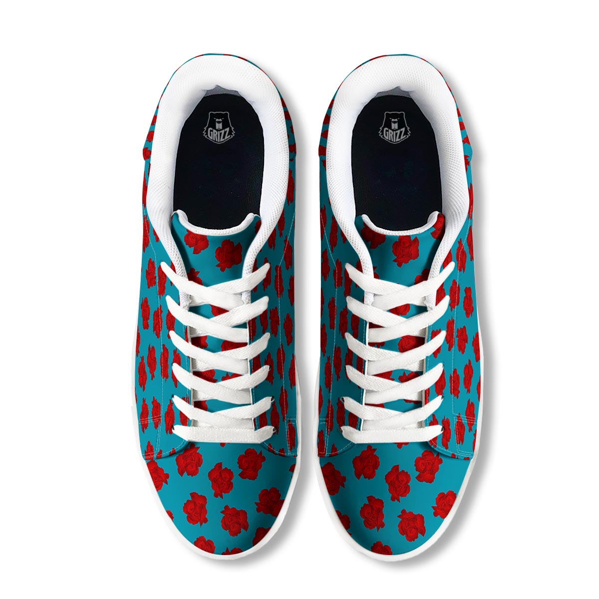 Carnation Blue And Red Print Pattern White Low Top Sneakers-grizzshop